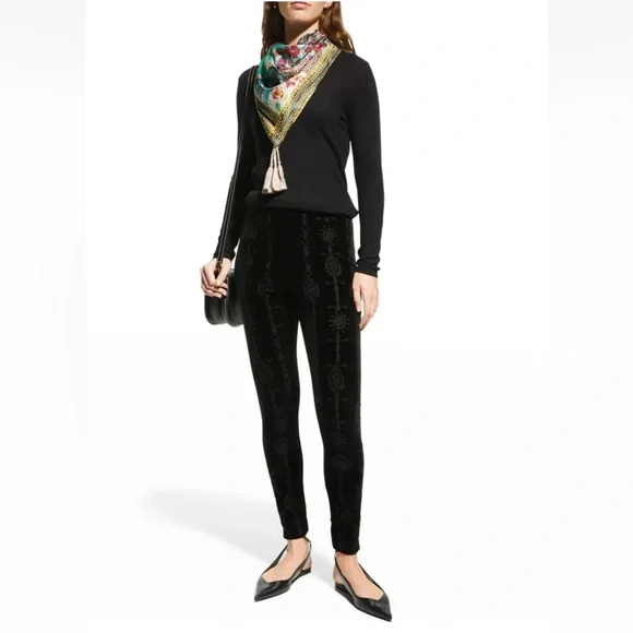 Johnny Was Althea Stretch Tonal Embroidered Velvet Legging Black XS - Picture 4 of 16